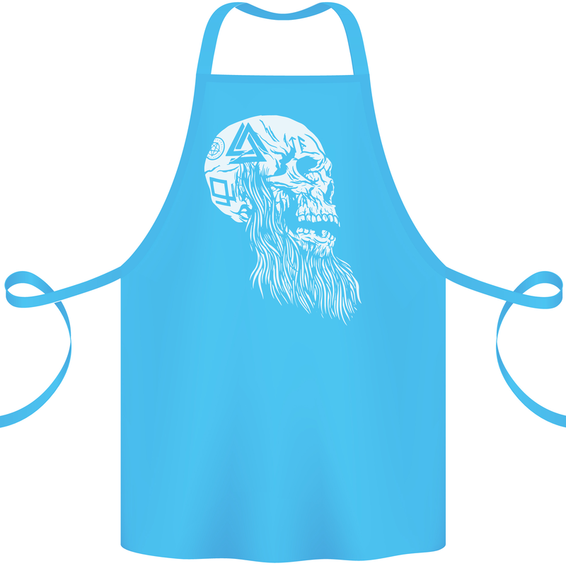 Viking Skull With Beard and Valknut Symbol Cotton Apron 100% Organic Turquoise