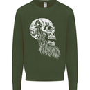 Viking Skull With Beard and Valknut Symbol Kids Sweatshirt Jumper Forest Green
