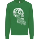 Viking Skull With Beard and Valknut Symbol Kids Sweatshirt Jumper Irish Green
