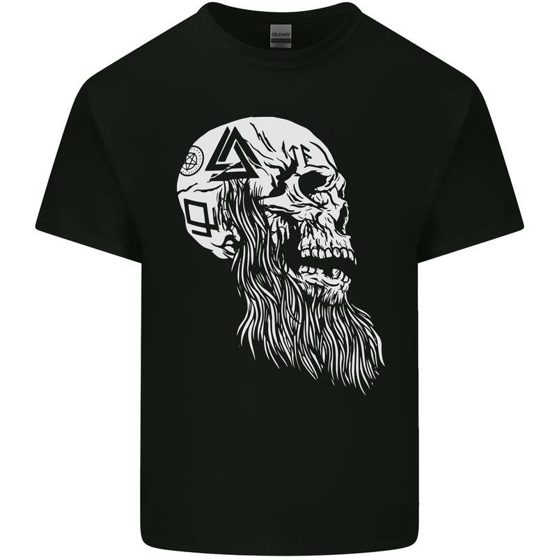 Viking Skull With Beard and Valknut Symbol Kids T-Shirt Childrens Black