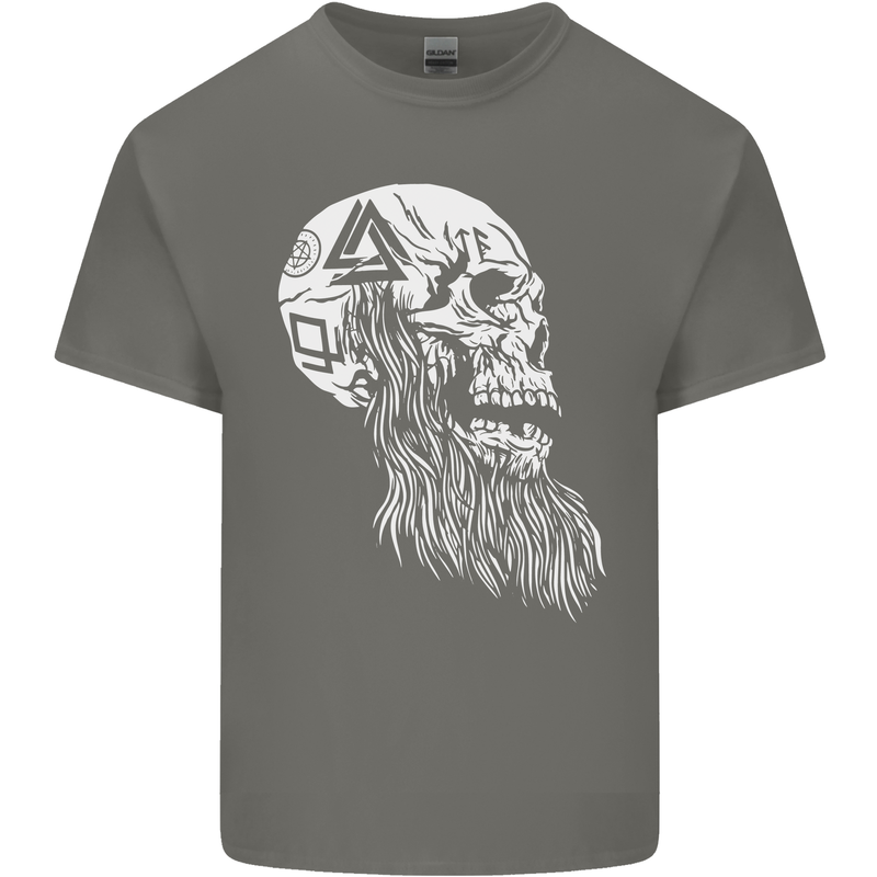 Viking Skull With Beard and Valknut Symbol Kids T-Shirt Childrens Charcoal