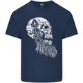 Viking Skull With Beard and Valknut Symbol Kids T-Shirt Childrens Navy Blue