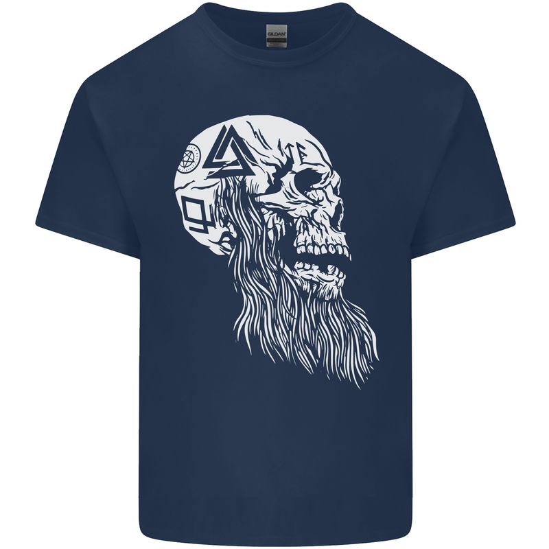 Viking Skull With Beard and Valknut Symbol Kids T-Shirt Childrens Navy Blue