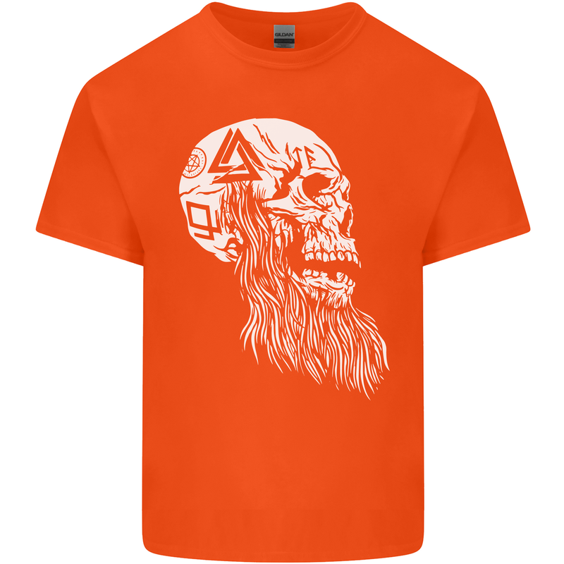 Viking Skull With Beard and Valknut Symbol Kids T-Shirt Childrens Orange