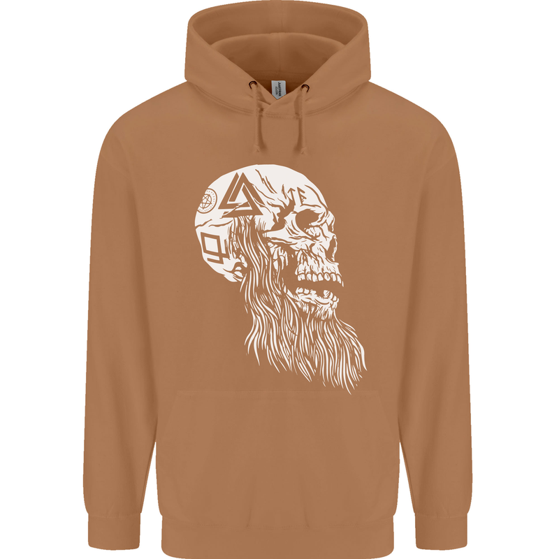 Viking Skull With Beard and Valknut Symbol Mens 80% Cotton Hoodie Caramel Latte