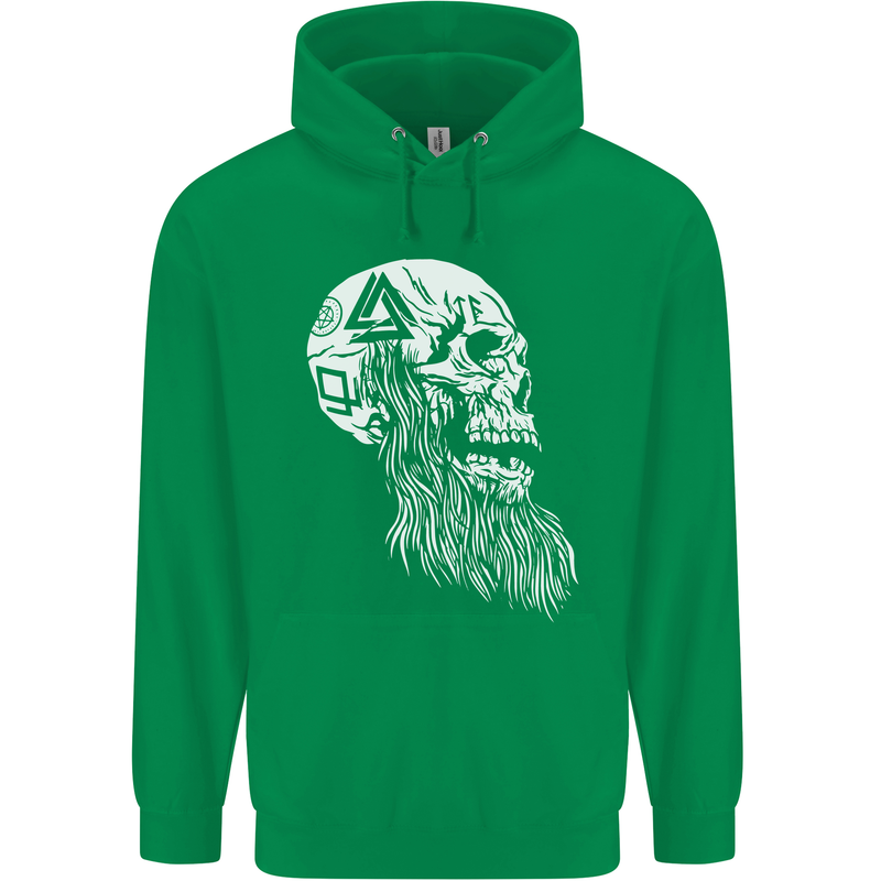 Viking Skull With Beard and Valknut Symbol Mens 80% Cotton Hoodie Irish Green