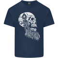 Viking Skull With Beard and Valknut Symbol Mens Cotton T-Shirt Tee Top Navy Blue