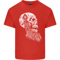 Viking Skull With Beard and Valknut Symbol Mens Cotton T-Shirt Tee Top Red