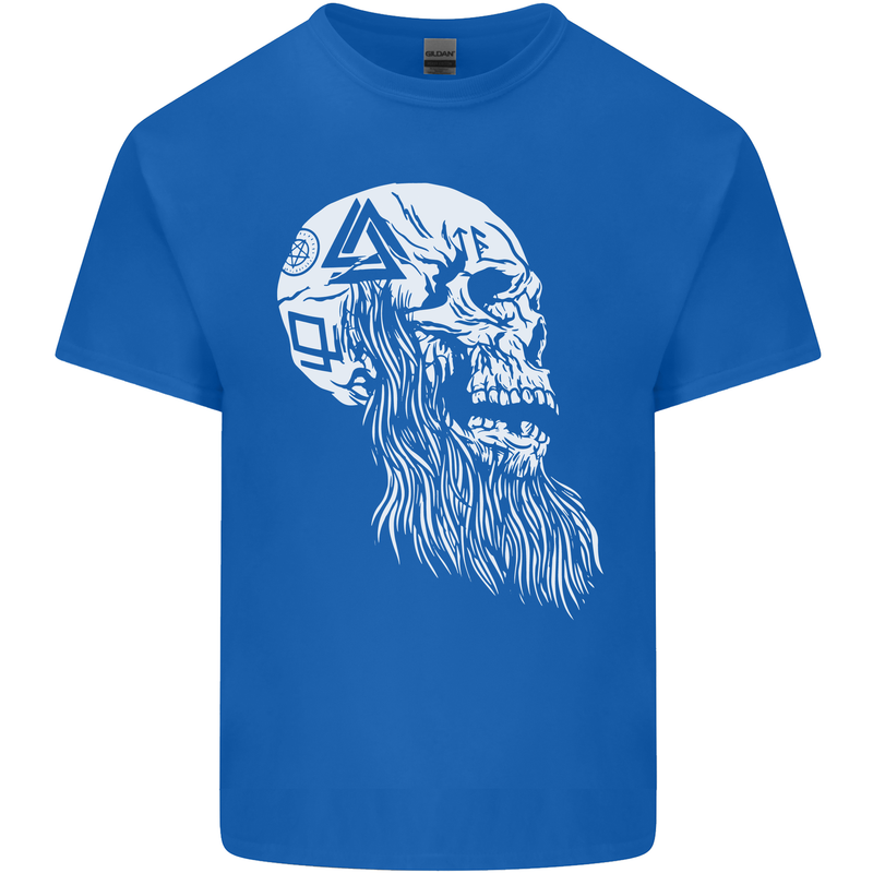 Viking Skull With Beard and Valknut Symbol Mens Cotton T-Shirt Tee Top Royal Blue