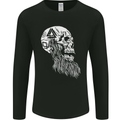 Viking Skull With Beard and Valknut Symbol Mens Long Sleeve T-Shirt Black