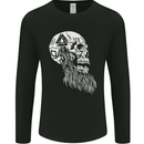 Viking Skull With Beard and Valknut Symbol Mens Long Sleeve T-Shirt Black