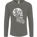 Viking Skull With Beard and Valknut Symbol Mens Long Sleeve T-Shirt Charcoal