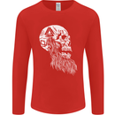Viking Skull With Beard and Valknut Symbol Mens Long Sleeve T-Shirt Red