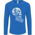 Viking Skull With Beard and Valknut Symbol Mens Long Sleeve T-Shirt Royal Blue