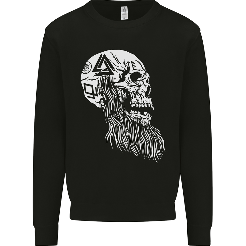 Viking Skull With Beard and Valknut Symbol Mens Sweatshirt Jumper Black