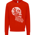 Viking Skull With Beard and Valknut Symbol Mens Sweatshirt Jumper Bright Red