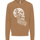 Viking Skull With Beard and Valknut Symbol Mens Sweatshirt Jumper Caramel Latte