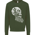 Viking Skull With Beard and Valknut Symbol Mens Sweatshirt Jumper Forest Green