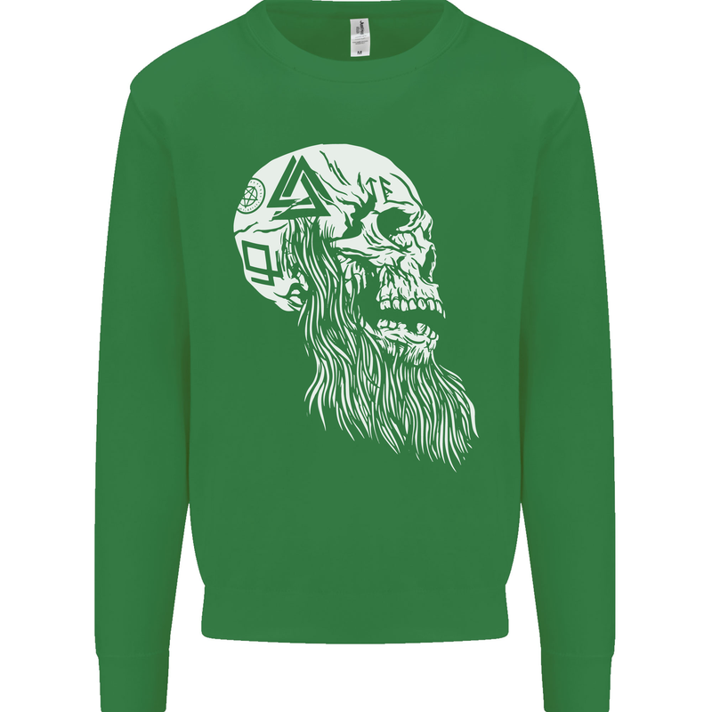 Viking Skull With Beard and Valknut Symbol Mens Sweatshirt Jumper Irish Green