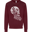 Viking Skull With Beard and Valknut Symbol Mens Sweatshirt Jumper Maroon