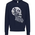 Viking Skull With Beard and Valknut Symbol Mens Sweatshirt Jumper Navy Blue