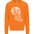 Viking Skull With Beard and Valknut Symbol Mens Sweatshirt Jumper Orange