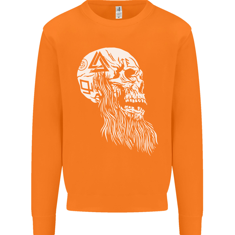 Viking Skull With Beard and Valknut Symbol Mens Sweatshirt Jumper Orange
