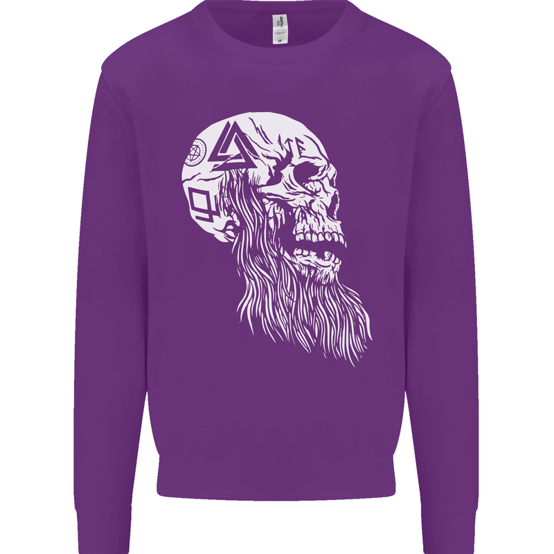 Viking Skull With Beard and Valknut Symbol Mens Sweatshirt Jumper Purple