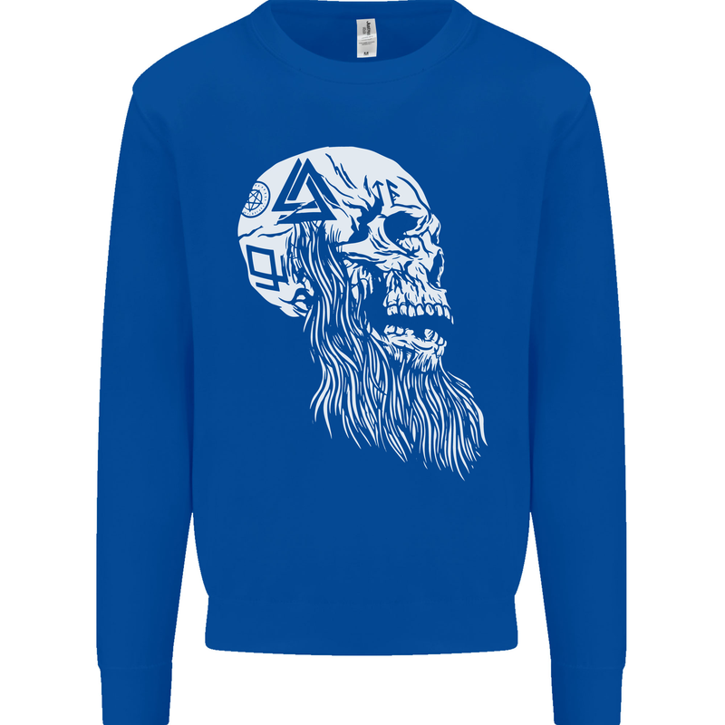Viking Skull With Beard and Valknut Symbol Mens Sweatshirt Jumper Royal Blue