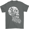 Viking Skull With Beard and Valknut Symbol Mens T-Shirt 100% Cotton Charcoal
