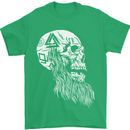 Viking Skull With Beard and Valknut Symbol Mens T-Shirt 100% Cotton Irish Green