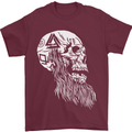 Viking Skull With Beard and Valknut Symbol Mens T-Shirt 100% Cotton Maroon