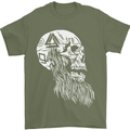 Viking Skull With Beard and Valknut Symbol Mens T-Shirt 100% Cotton Military Green