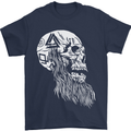 Viking Skull With Beard and Valknut Symbol Mens T-Shirt 100% Cotton Navy Blue