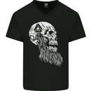 Viking Skull With Beard and Valknut Symbol Mens V-Neck Cotton T-Shirt Black