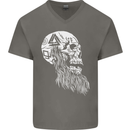 Viking Skull With Beard and Valknut Symbol Mens V-Neck Cotton T-Shirt Charcoal