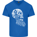 Viking Skull With Beard and Valknut Symbol Mens V-Neck Cotton T-Shirt Royal Blue
