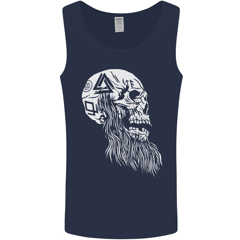Viking Skull With Beard and Valknut Symbol Mens Vest Tank Top Navy Blue