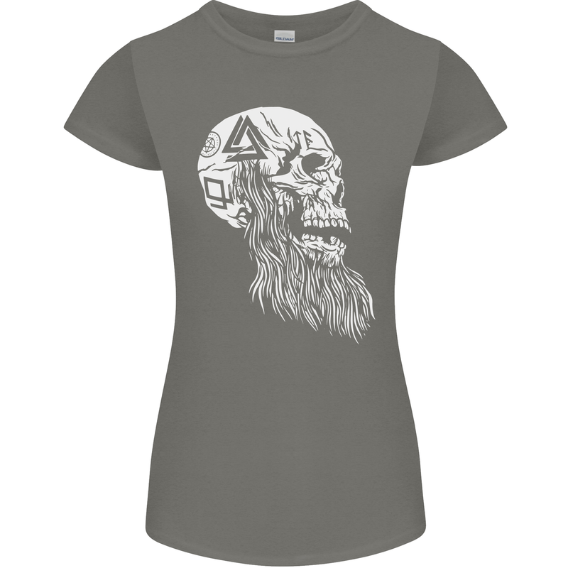 Viking Skull With Beard and Valknut Symbol Womens Petite Cut T-Shirt Charcoal