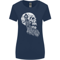 Viking Skull With Beard and Valknut Symbol Womens Wider Cut T-Shirt Navy Blue