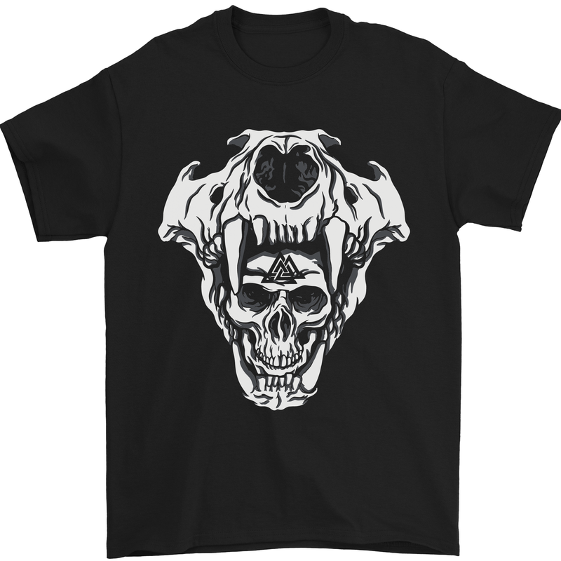 Viking Skull With Valknut Symbol Mens T-Shirt 100% Cotton Black