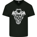 Viking Skull With Valknut Symbol Mens V-Neck Cotton T-Shirt Black