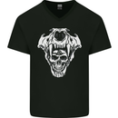 Viking Skull With Valknut Symbol Mens V-Neck Cotton T-Shirt Black