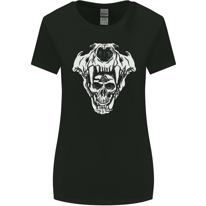 Viking Skull With Valknut Symbol Womens Wider Cut T-Shirt Black