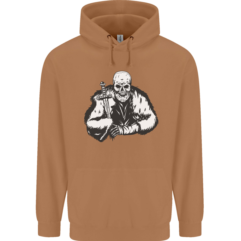 Viking Skull & Sword Thor Valhalla Mens 80% Cotton Hoodie Caramel Latte