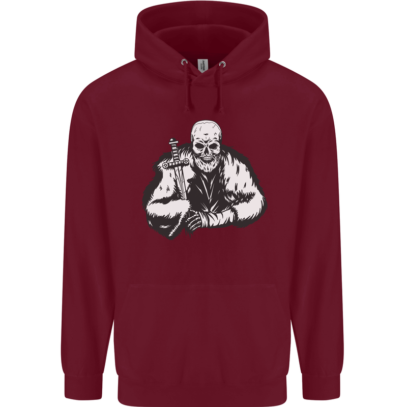 Viking Skull & Sword Thor Valhalla Mens 80% Cotton Hoodie Maroon