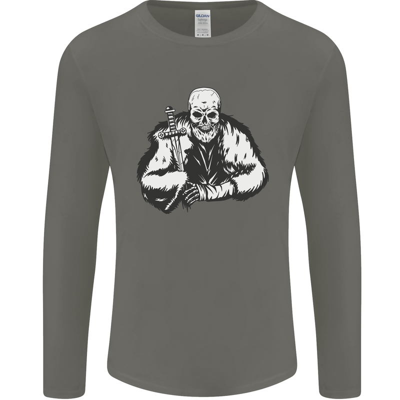 Viking Skull & Sword Thor Valhalla Mens Long Sleeve T-Shirt Charcoal