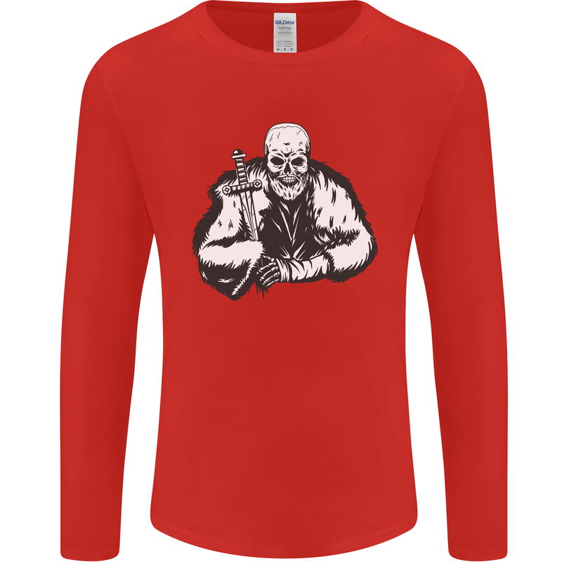 Viking Skull & Sword Thor Valhalla Mens Long Sleeve T-Shirt Red