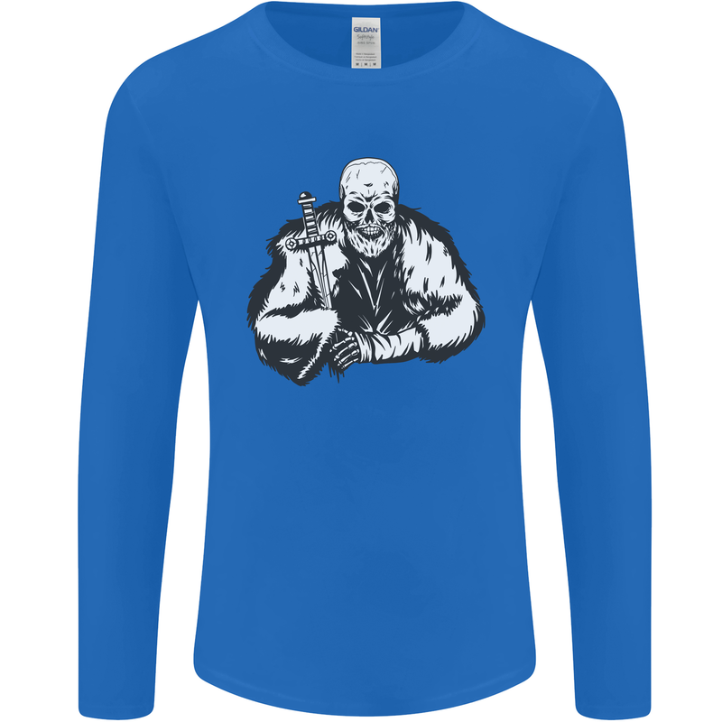 Viking Skull & Sword Thor Valhalla Mens Long Sleeve T-Shirt Royal Blue