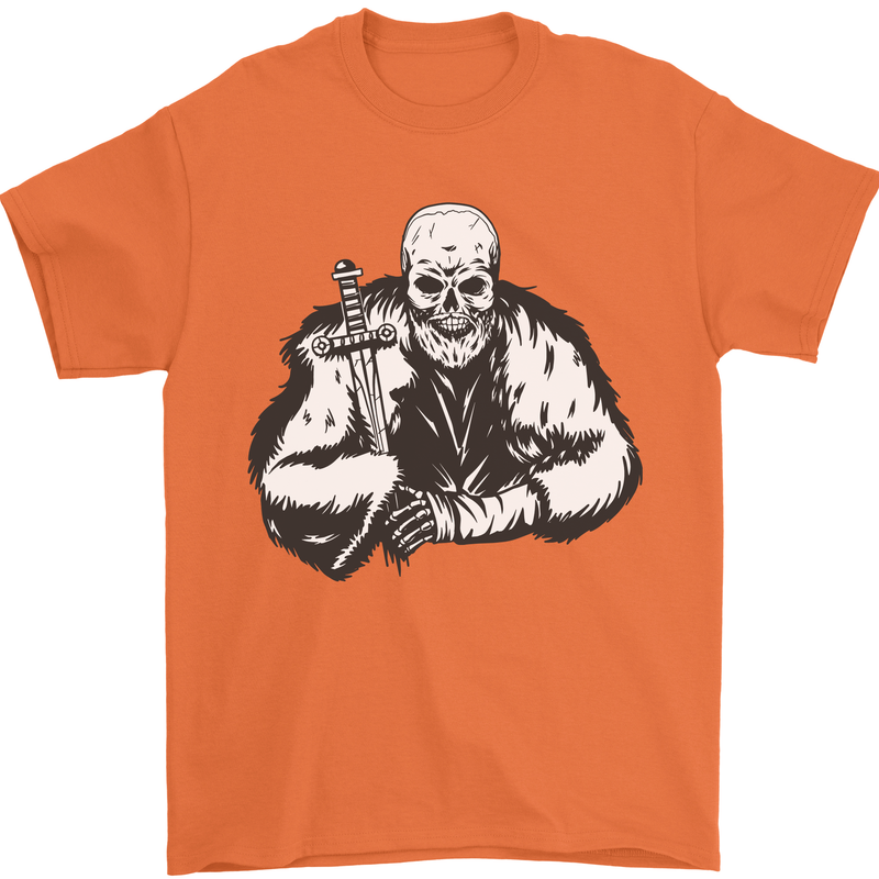 Viking Skull & Sword Thor Valhalla Mens T-Shirt Cotton Gildan Orange